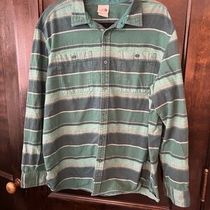 The North Face Green Striped Button-Up Shirt Jacket
